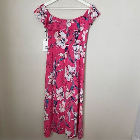Leith Dress Floral Pink Sweetheart Neckline Midi Cocktail Casual Spring Formal - Picture 5 of 11